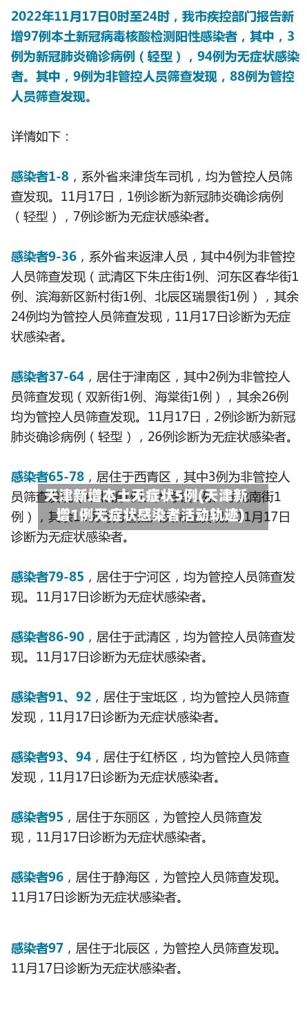 天津新增本土无症状5例(天津新增1例无症状感染者活动轨迹)