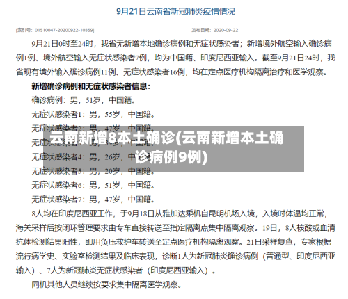 云南新增8本土确诊(云南新增本土确诊病例9例)