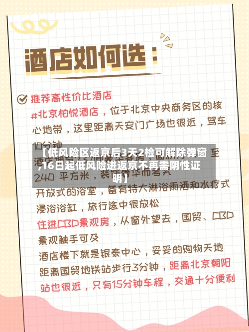【低风险区返京后3天2检可解除弹窗,16日起低风险进返京不再需阴性证明】