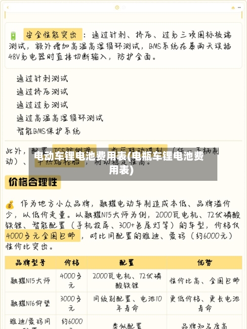电动车锂电池费用表(电瓶车锂电池费用表)-第2张图片