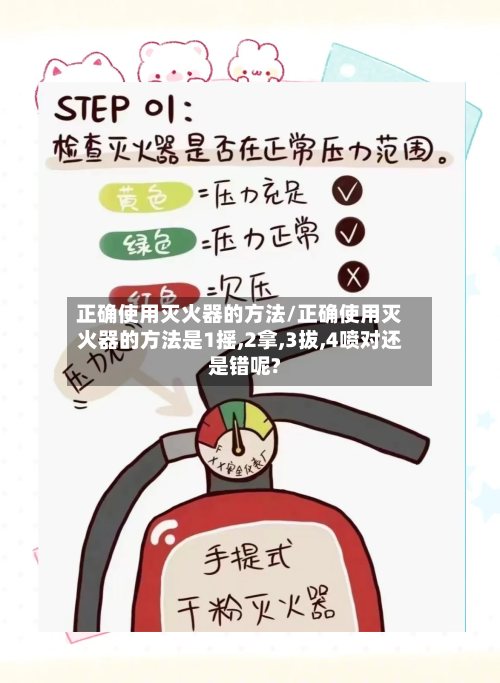 正确使用灭火器的方法/正确使用灭火器的方法是1摇,2拿,3拔,4喷对还是错呢?-第2张图片