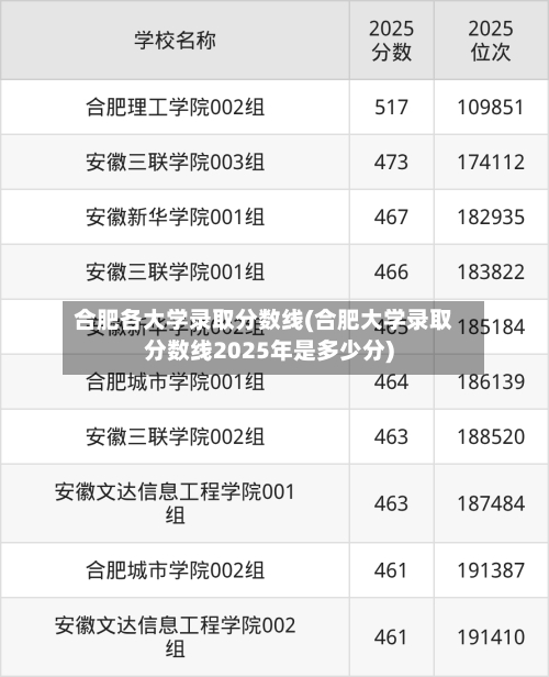 合肥各大学录取分数线(合肥大学录取分数线2025年是多少分)-第1张图片