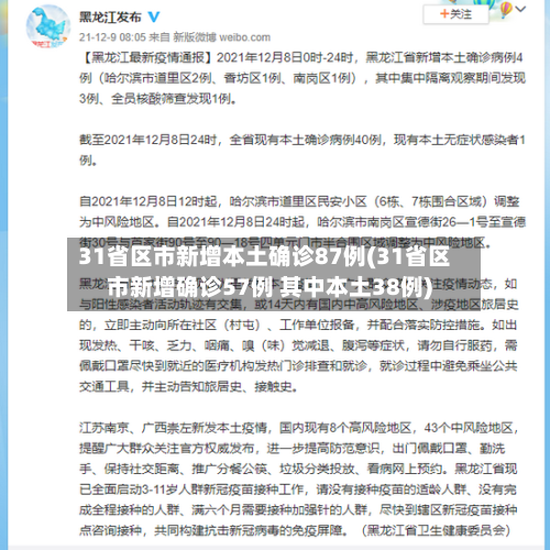 31省区市新增本土确诊87例(31省区市新增确诊57例 其中本土38例)