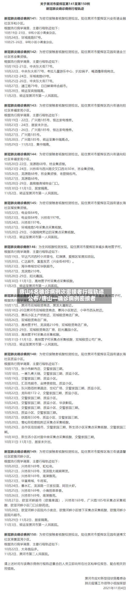 唐山6名确诊病例次密接者行程轨迹公布/唐山一确诊病例密接者-第3张图片