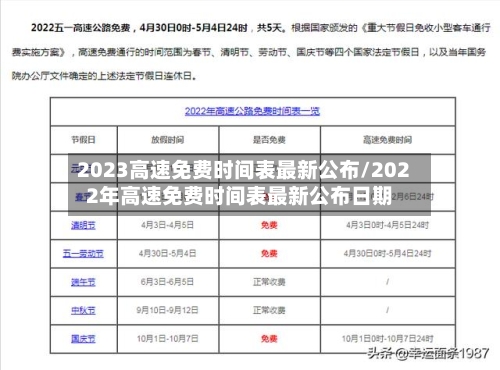 2023高速免费时间表最新公布/2022年高速免费时间表最新公布日期