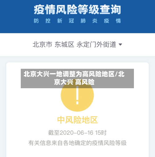 北京大兴一地调整为高风险地区/北京大兴 高风险