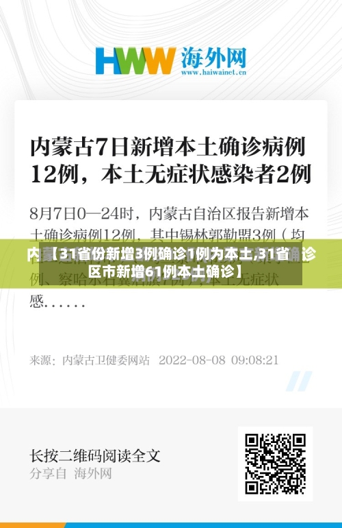 【31省份新增3例确诊1例为本土,31省区市新增61例本土确诊】